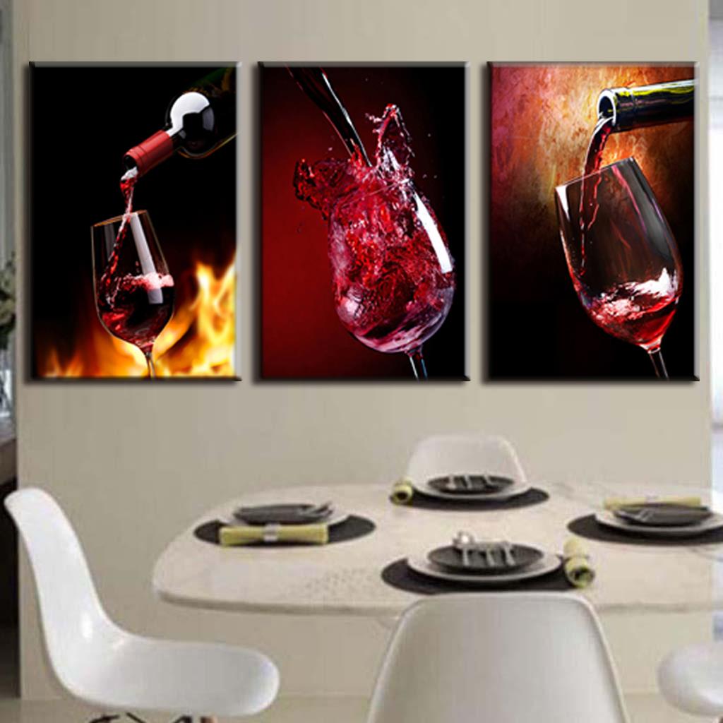 1024x1024 3 Pieces Modern Spray Canvas Painting Pour Red Wine Group Oil - Canvas Painting For Dining Room
