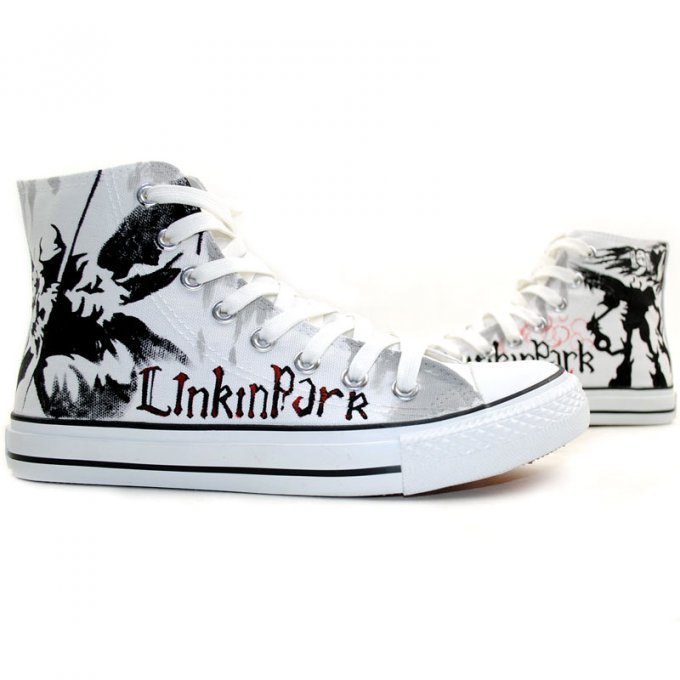 680x680 Lincoln Park White Hand Painted Shoes For Men Rock Music Canvas - Canvas Painting For Men