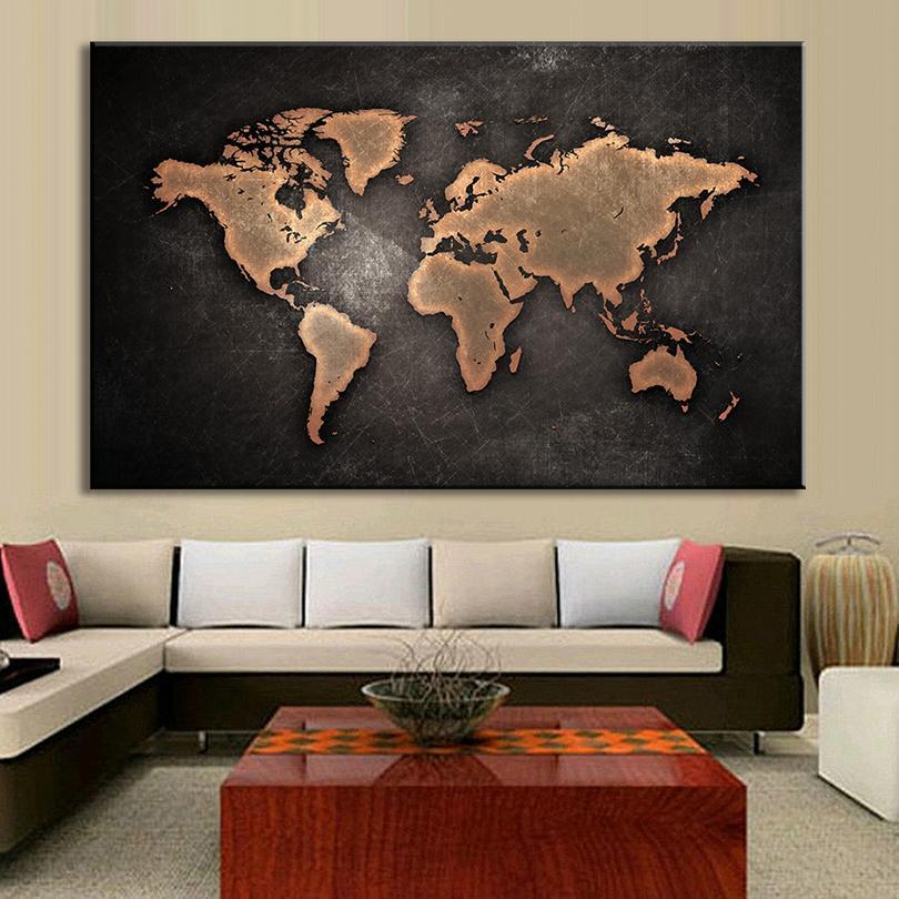 810x810 Buy 1 Pcsset Huge Black World Map Paintings Print On Canvas Hd - Canvas Painting For Office