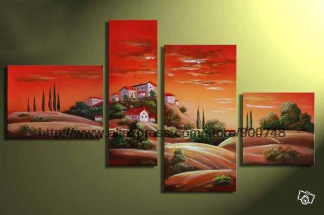 640x426 Mountain Villa Forest Landscape Acrylic Paints Art Large Oil - Canvas Painting For Office