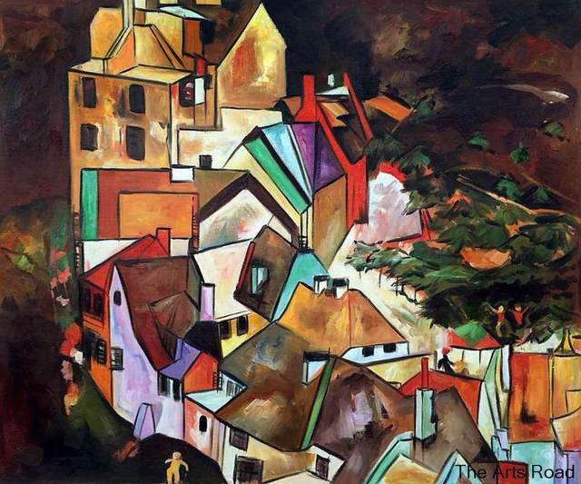 640x533 Online Shop Hand Painted Wall Art Edge Of Town (Krumau Town - Canvas Painting For Office