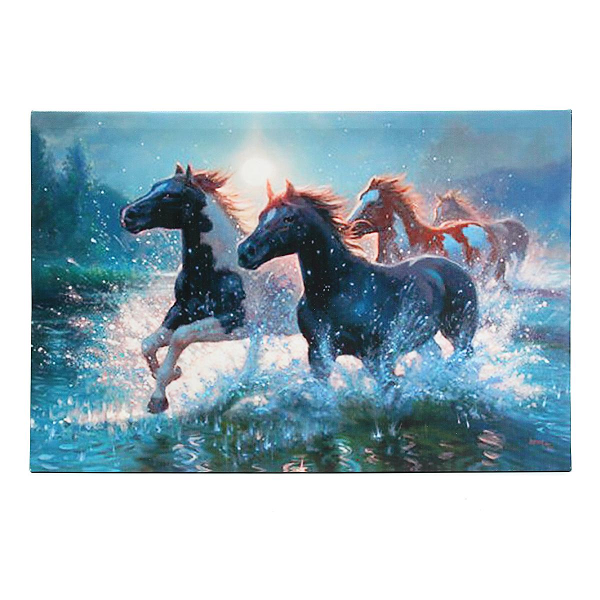 1200x1200 Led Light Up Lighted Christmas Canvas Painting River Horses Wall - Canvas Painting Horse