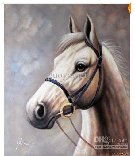 440x510 2018 White Horse Portrait Equine Art Oil On Canvas Painting - Canvas Painting Horse