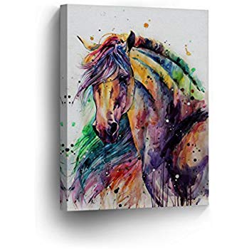 350x350 Horse Watercolor Painting Colorful Rainbow Portrait - Canvas Painting Horse