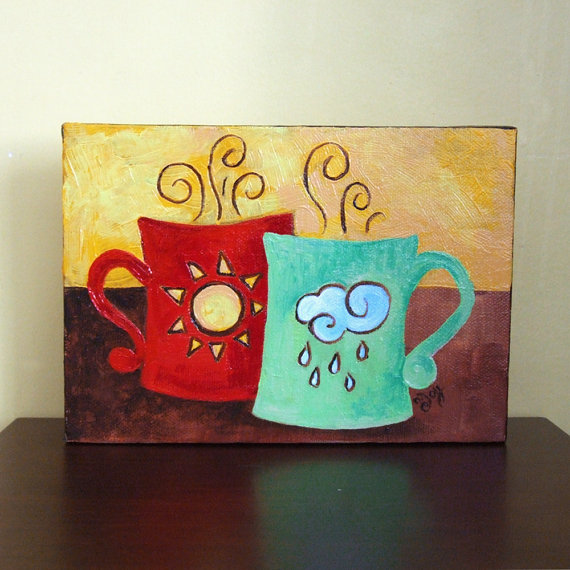 570x570 Original Painting, Coffee Mates, Sunshine Amp Rain, 7x5 Acrylic - Canvas Painting Ideas For Kitchens