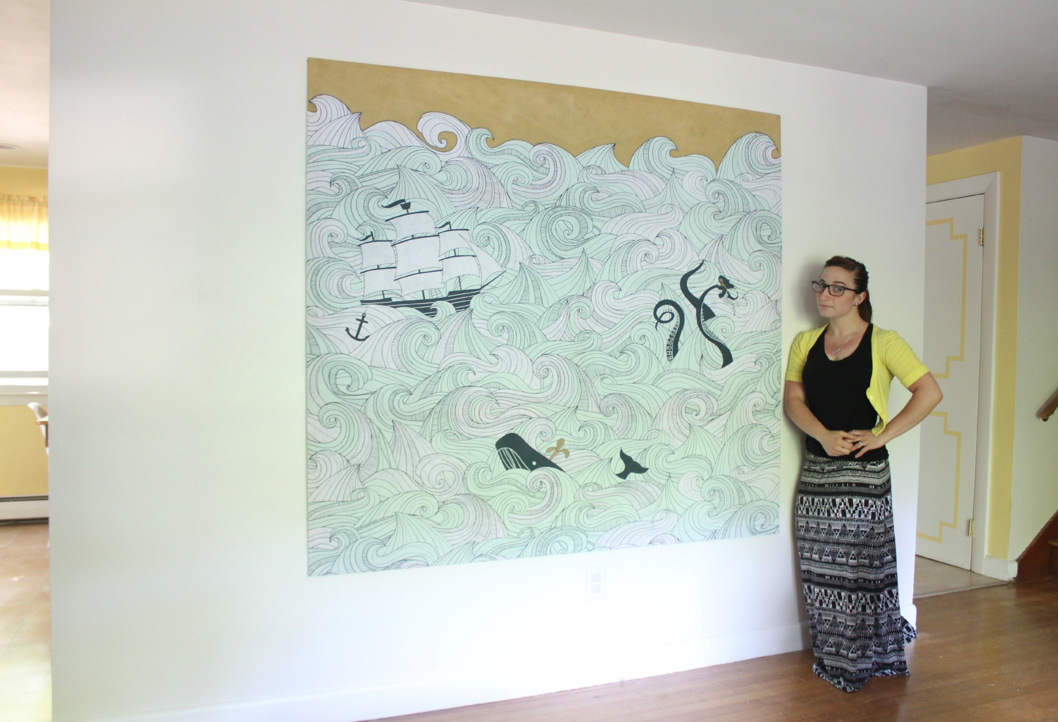 2117x1446 Diy Stretched Fabric Canvas (With A Shower Curtain!) Stephanie - Canvas Painting In Bathroom