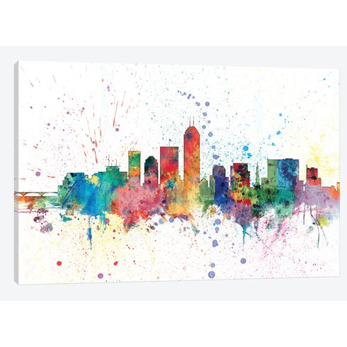 490x490 East Urban Home Rainbow Splash Skyline Series Indianapolis - Canvas Painting Indianapolis