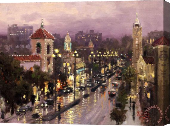 570x422 Thomas Kinkade Plaza Lights, Kansas City Stretched Canvas Painting - Canvas Painting Kansas City