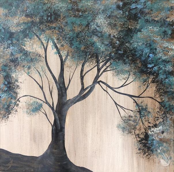 604x600 Vintage Teal Tree On A 12x12 Canvas - Canvas Painting Lexington Ky