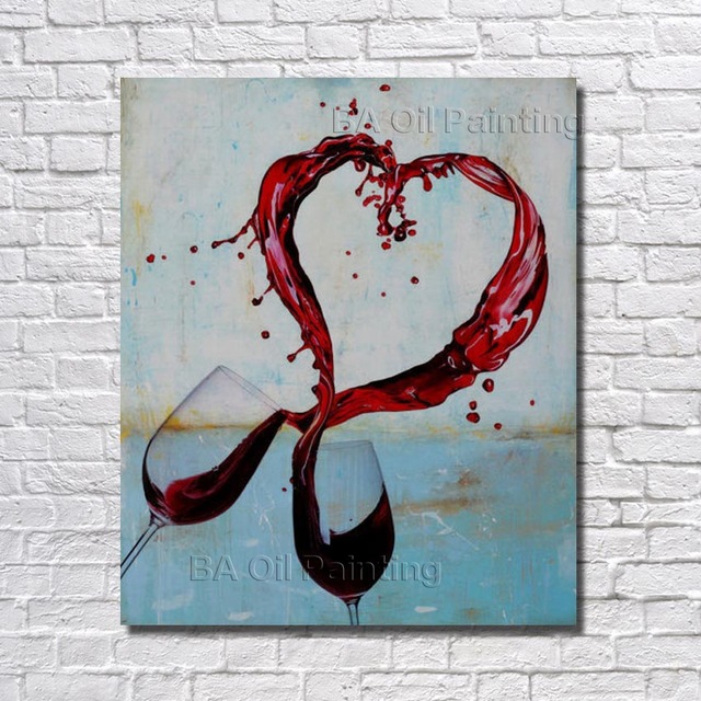 640x640 Free Shipping Hand Painted Love Cheers Glass Of Wine Modern - Canvas Painting Love