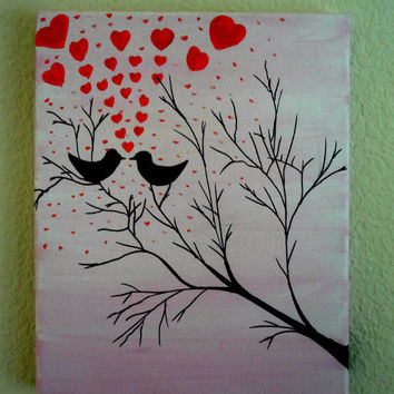 354x354 Love Birds Painting Acrylic Painting From Preethiart Canvas - Canvas Painting Love