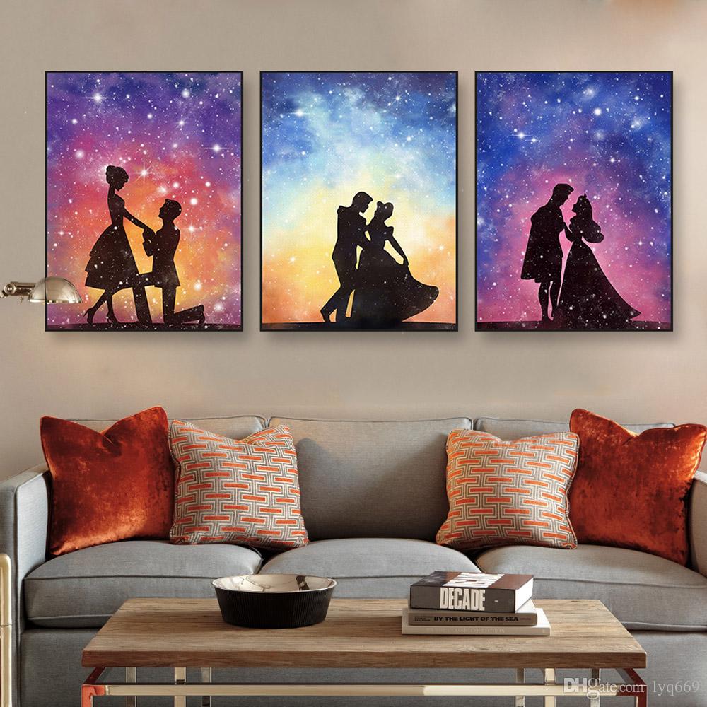 1000x1000 2018 Watercolor Prince Princess Art Print Poster Romantic Starry - Canvas Painting Love