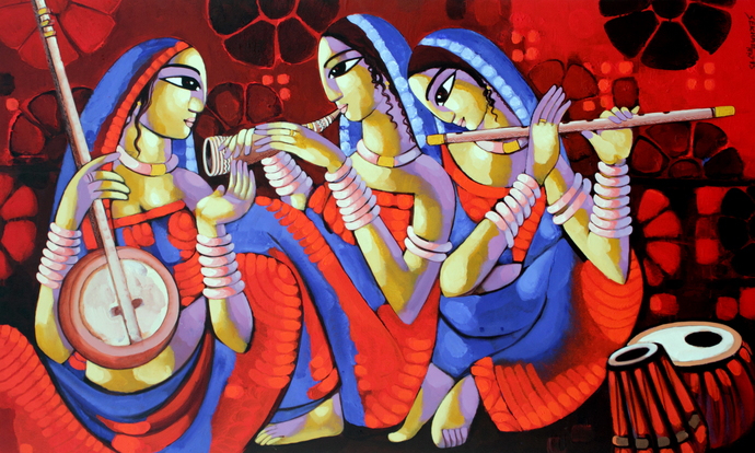 690x414 Music 1 By Artist Sekhar Roy Decorative, Painting Mojarto 133455 - Canvas Painting Music
