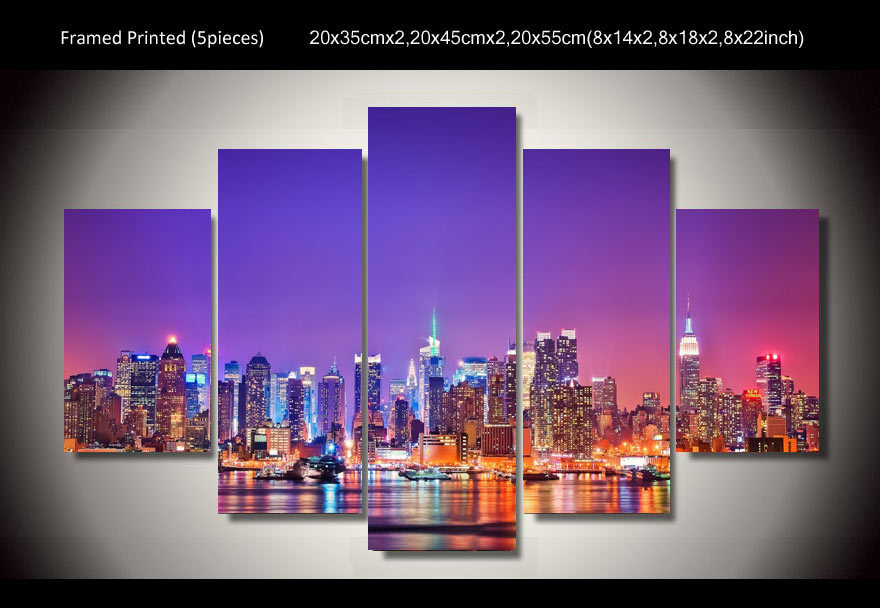 880x608 Hd Printed New York City Skyline Poster 5 Piece Painting Wall Art - Canvas Painting Nyc