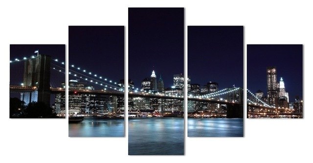640x333 5 Piece Wall Art New York City Night Landscape Prints Canvas - Canvas Painting Nyc