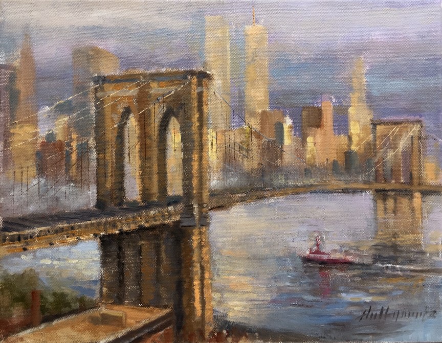 864x671 Brooklyn Bridge Nyc 11 X 14 In. Original Oil On Canvas By Artist - Canvas Painting Nyc