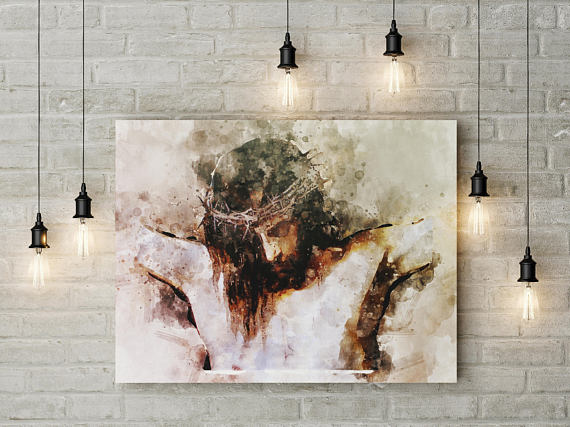 570x427 Jesus Christ Holy Cross Watercolor Canvas Print Wall Art - Canvas Painting Of Jesus