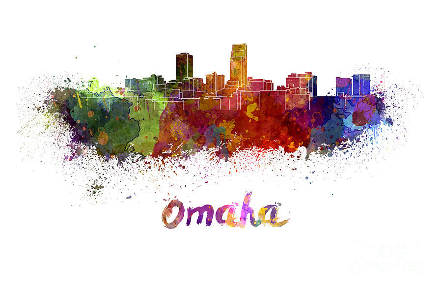900x590 Omaha Skyline In Watercolor Painting By Pablo Romero - Canvas Painting Omaha
