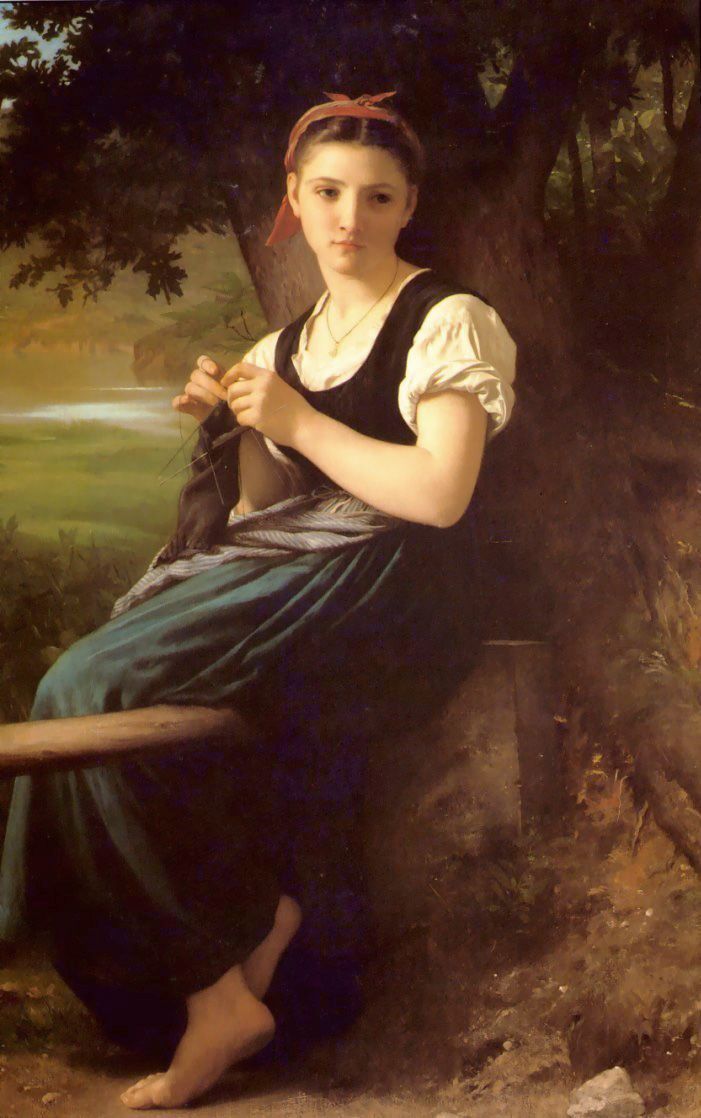 701x1118 William Adolphe Bouguereau The Knitting Woman, 1869, Oil - Canvas Painting Omaha