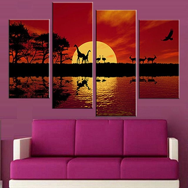 640x640 4 Pcsset Unframed Canvas Painting Africa Red Tone Combined - Canvas Painting Red