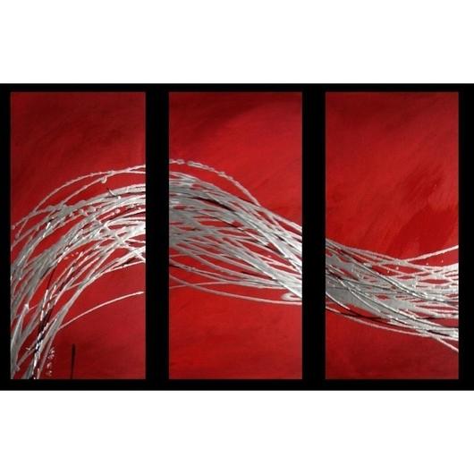 530x530 Abstract Art Canvas Painting Red And Silver. Wall Art Paintings - Canvas Painting Red