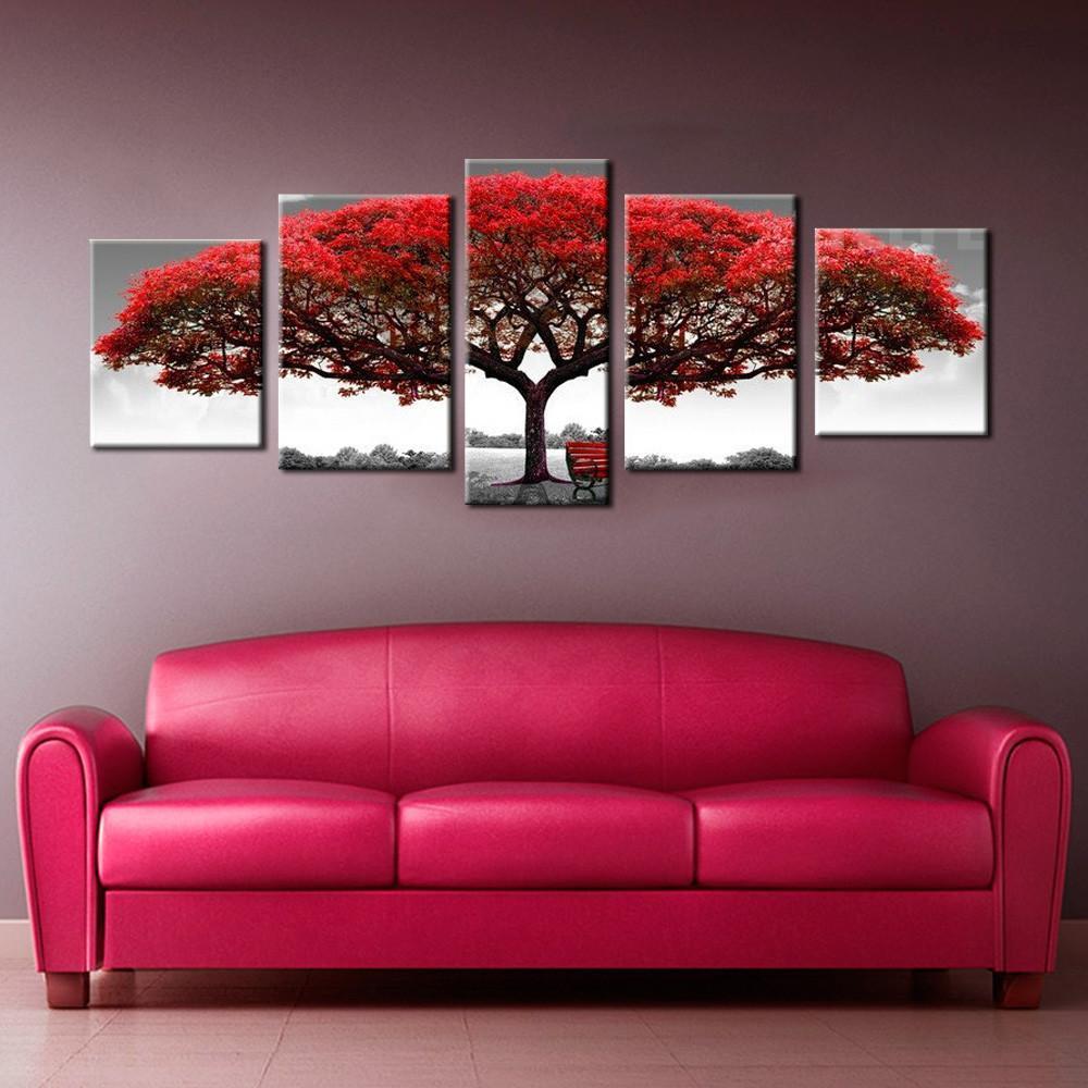 1000x1000 Big Red Tree In The Wild - Canvas Painting Red