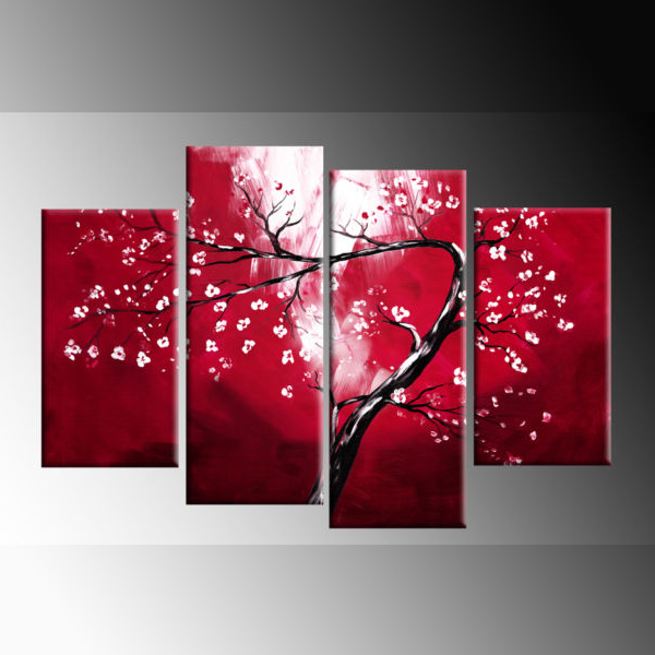 600x600 White Blossom On Red Winding Blossom Tree Painting Canvas Wall Art - Canvas Painting Red