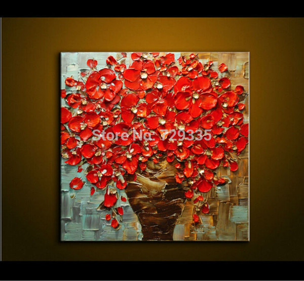 600x555 2018 Oil Painting On Canvas Palette Knife Thick Oil Red Flowers - Canvas Painting Red