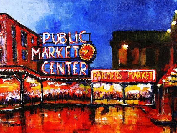 600x452 Public Market In Seattle, Wa Oil On Canvas Painting By Marti Green - Canvas Painting Seattle