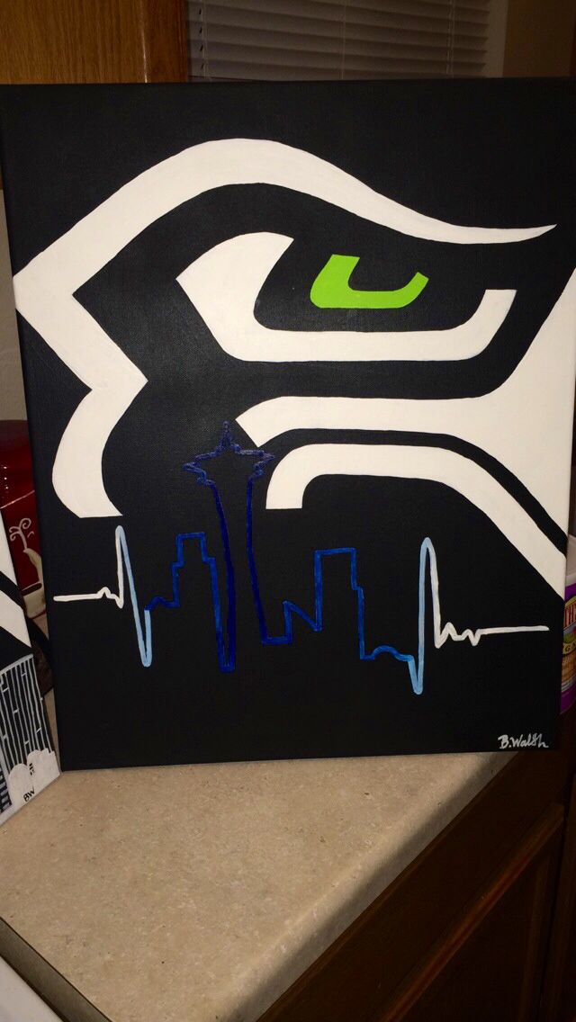 640x1136 Seattle Seahawks Logo Canvas Painting With Lifeline Skyline - Canvas Painting Seattle