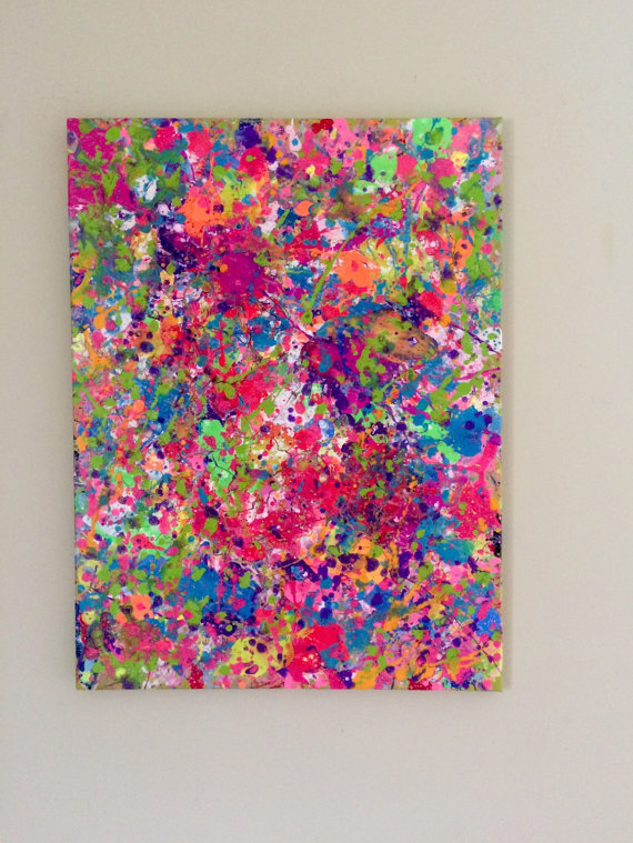 570x759 Splatter Neon Art Neon Painting Abstract Canvas Art Original - Canvas Splatter Painting