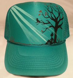 236x251 Hand Painted Feather Trucker Hat Painted Feathers - Cap Painting