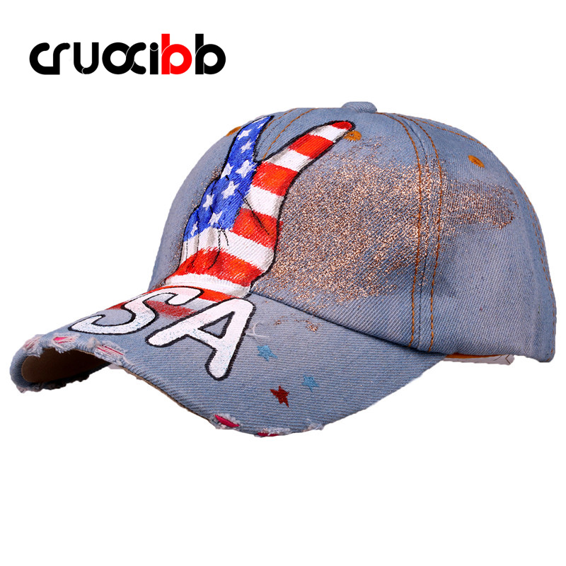 800x800 Painting Baseball Cap Unisex Usa Flag Victory Gestures Baseball - Cap Painting