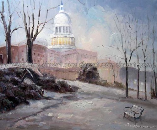 500x414 100% Hand Painted Us Capitol Building Washington Dc Fog Night - Capitol Building Painting