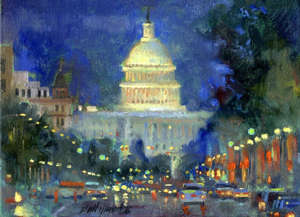 1000x725 United States Capitol 9 X12 Oil Canvas By Artist Hall Groat Ii, - Capitol Building Painting