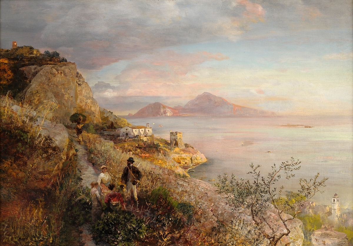 1200x837 Gulf Of Naples With A View Of Capri Painting Oswald Achenbach - Capri Painting