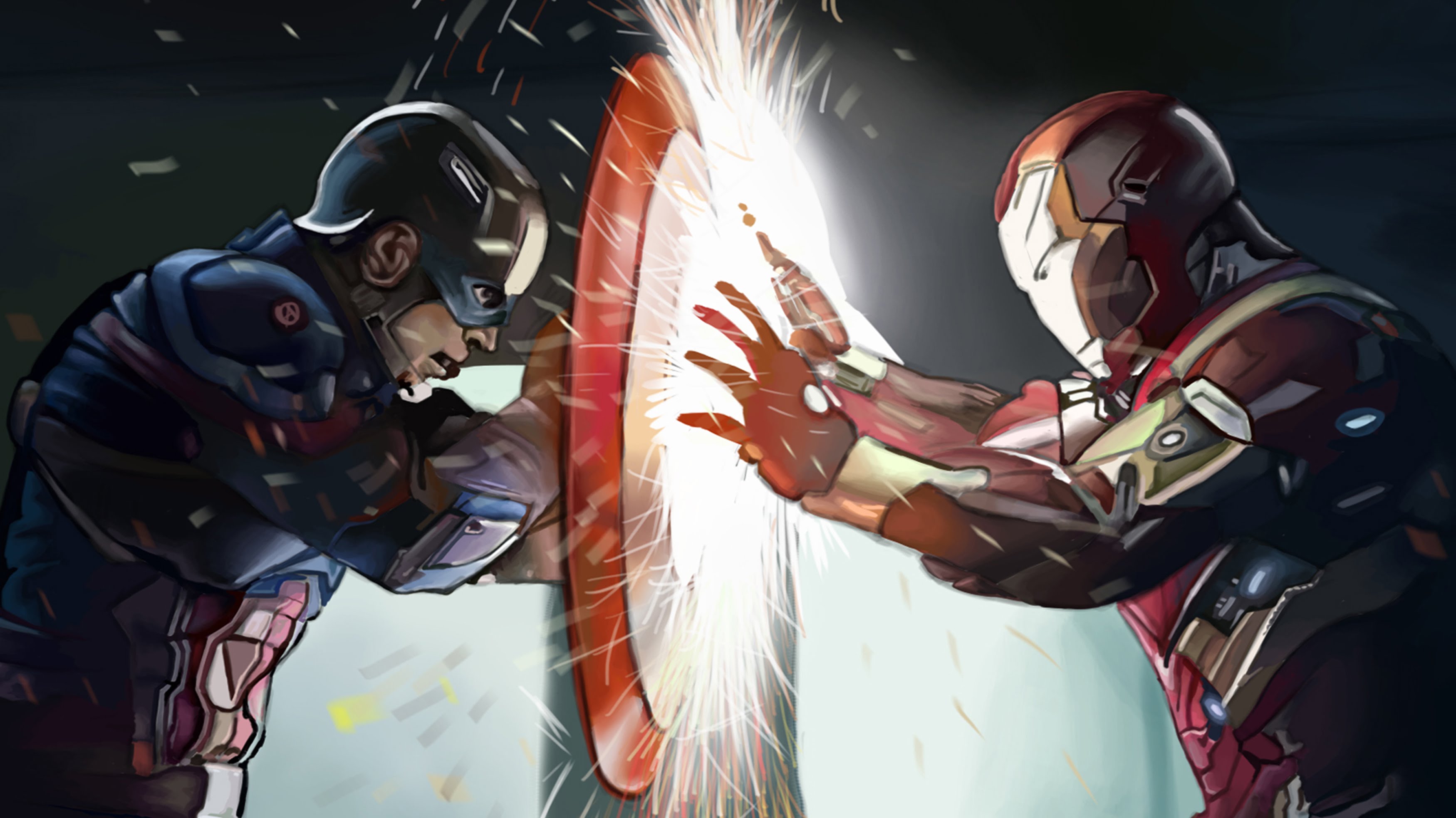 3500x1968 Captain America Civil War Digital Painting Photoshop Time - Captain America Painting