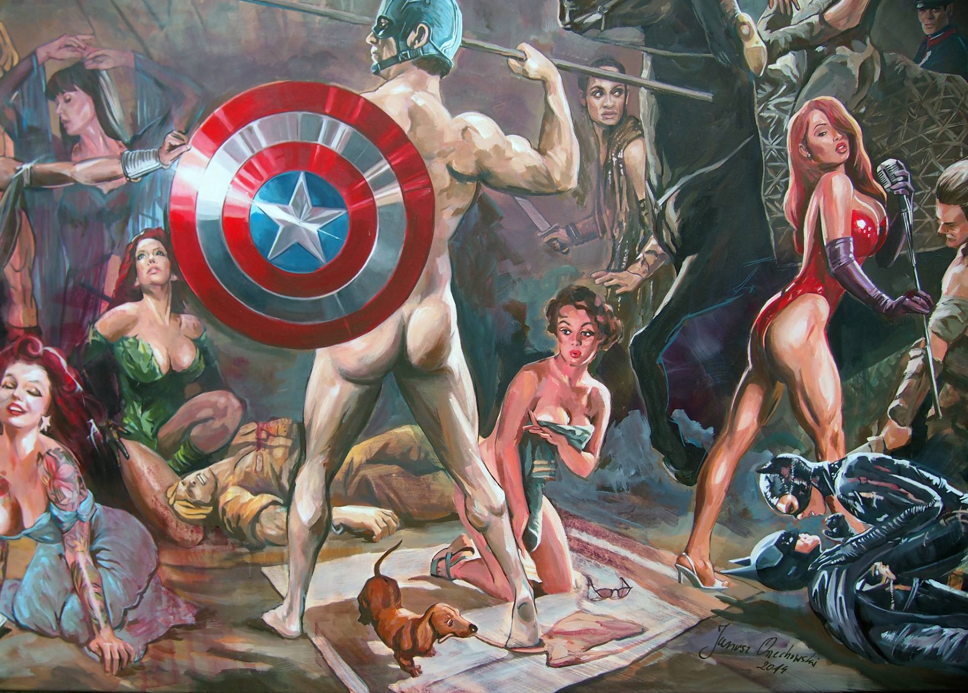 1920x1374 Saatchi Art The Intervention Of Captain America Painting By - Captain America Painting