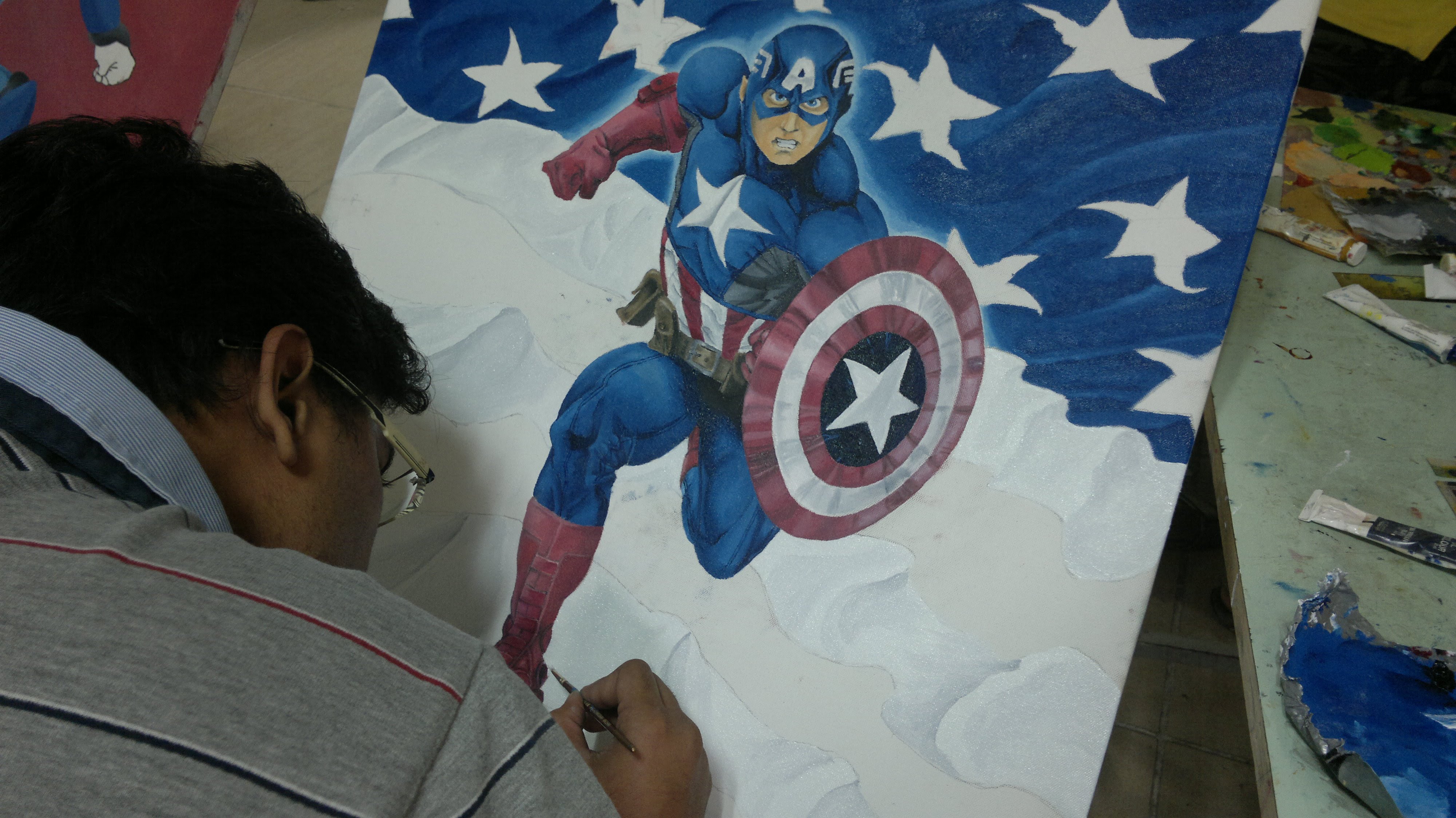 4000x2248 Oil Painting Captain America On Canvas Oil Painting Timelapse - Captain America Painting