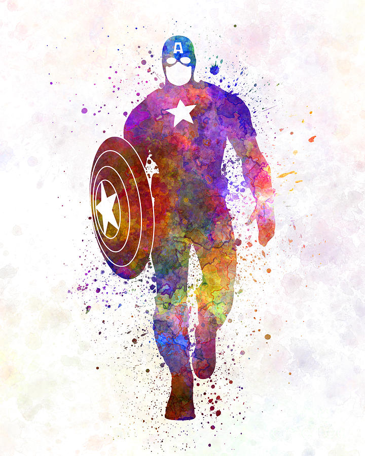 720x900 Captain America In Watercolor Painting By Pablo Romero - Captain America Painting