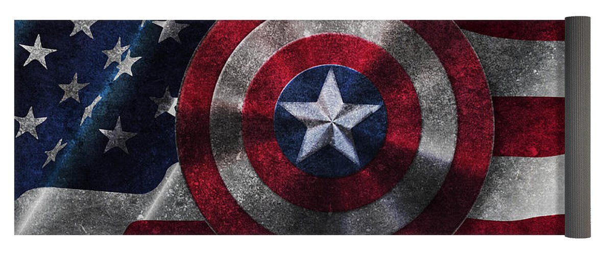 1171x500 Captain America Shield On Usa Flag Yoga Mat For Sale By Georgeta - Captain America Shield Painting