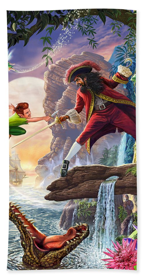 500x967 Peter Pan And Captain Hook Hand Towel For Sale By Steve Crisp - Captain Hook Painting