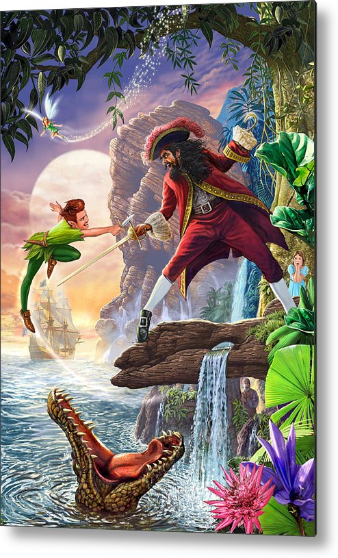 494x815 Peter Pan And Captain Hook Metal Print By Steve Crisp - Captain Hook Painting