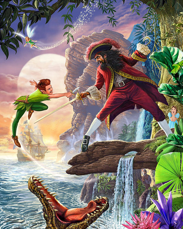 599x749 Peter Pan And Captain Hook Poster By Steve Crisp - Captain Hook Painting