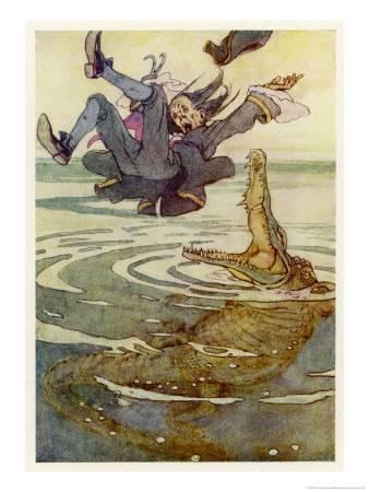 338x450 Captain Hook Falls Into The Jaws Of The Crocodile Giclee Print By - Captain Hook Painting