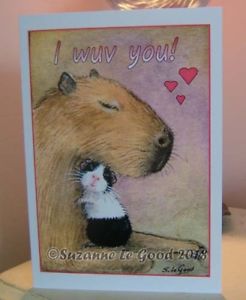 246x300 Guinea Pig And Capybara Art Valentines Card Original Painting - Capybara Painting