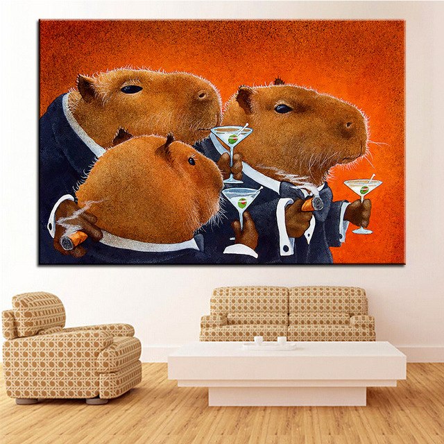 640x640 Large Size Printing Oil Painting The Capybara Club Wall Painting - Capybara Painting