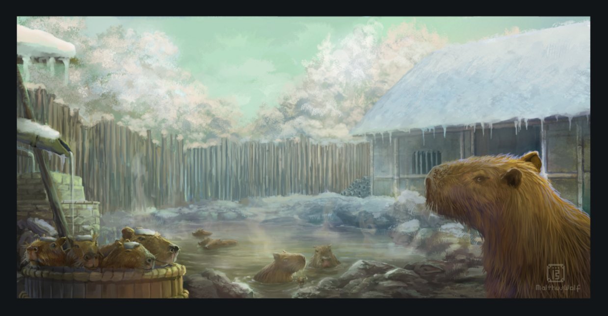 1239x645 Capybarasen By Malthuswolf - Capybara Painting