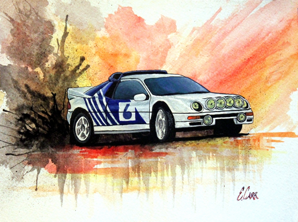1000x746 Ford Rs200 Evolution Watercolor Paintings By Erin Carr Because - Car Art Painting