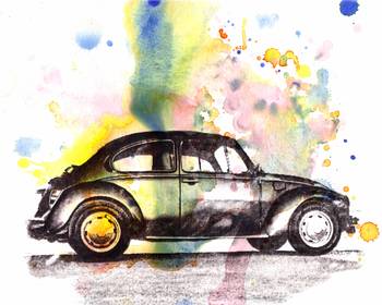 350x280 Vw Beetle Car Automobile Art Painting By Isabelle Dillard - Car Art Painting